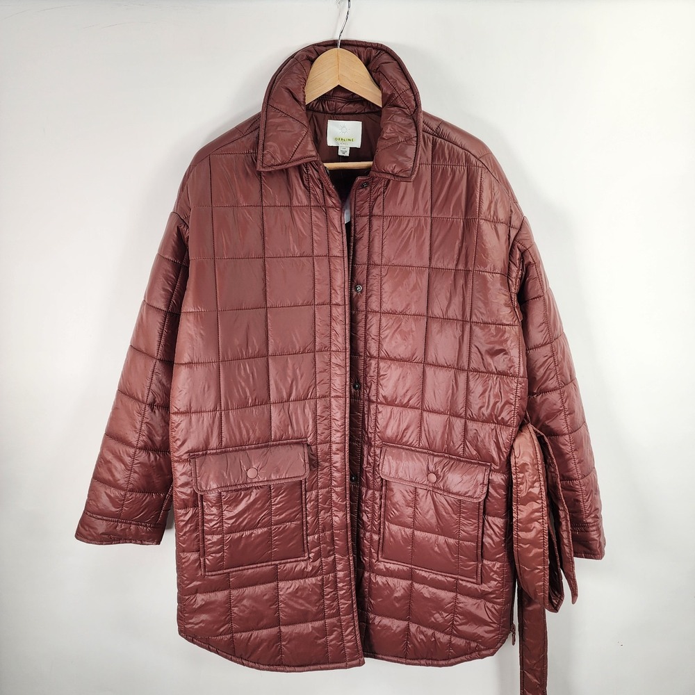 Offline by Aerie Quilted Puffer Jacket Women's M Rust Belted 70's Style